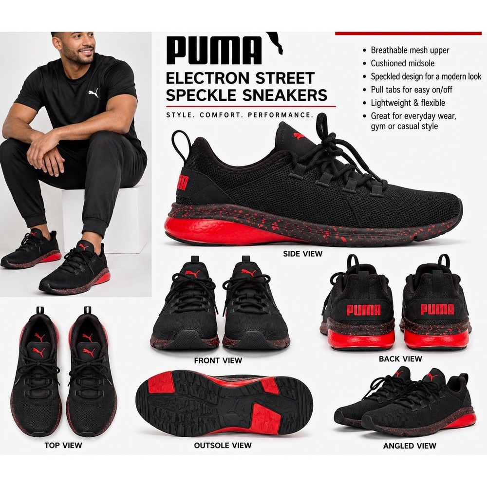 PUMA Electron Street Speckle Men's Sneakers Black/Red 383942-01 size 11 1/2